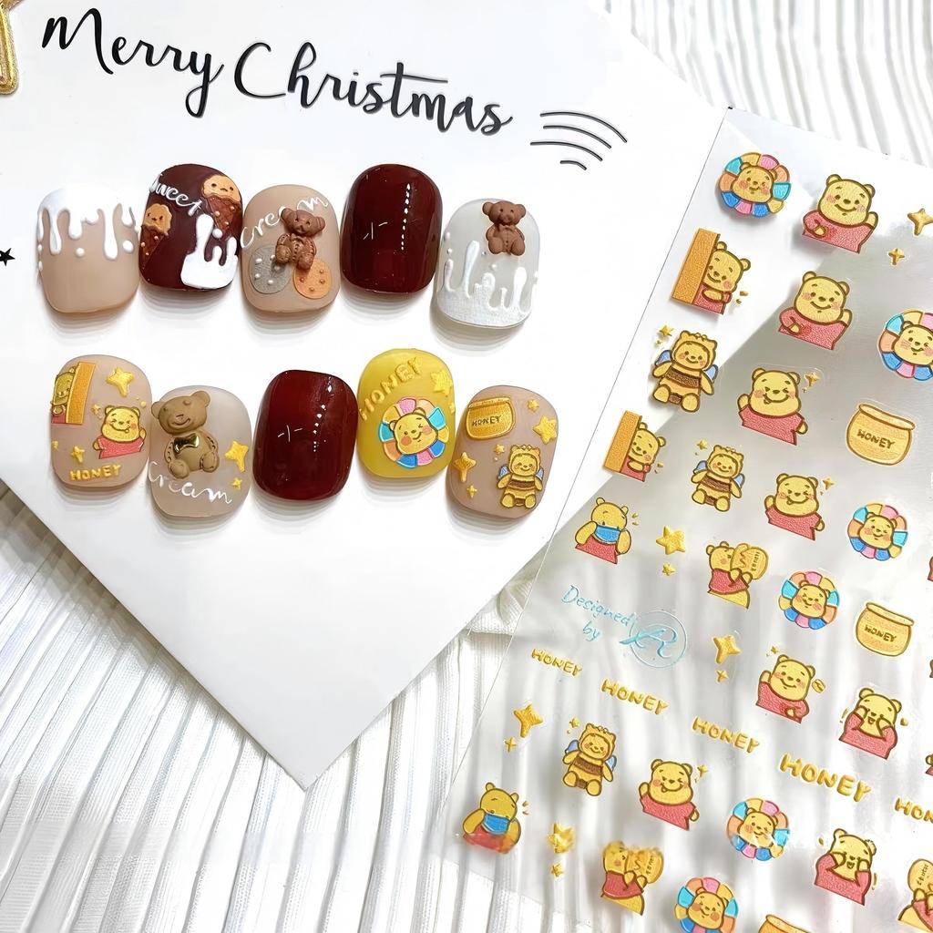 Neue Winnie Puuh Nägel Winnie Puuh 5D Geprägte Cartoon Nagelkunst Aufkleber 6 STÜCK 3D Cartoon Nagelkunst Zubehör für Nagelkunst Dekoration