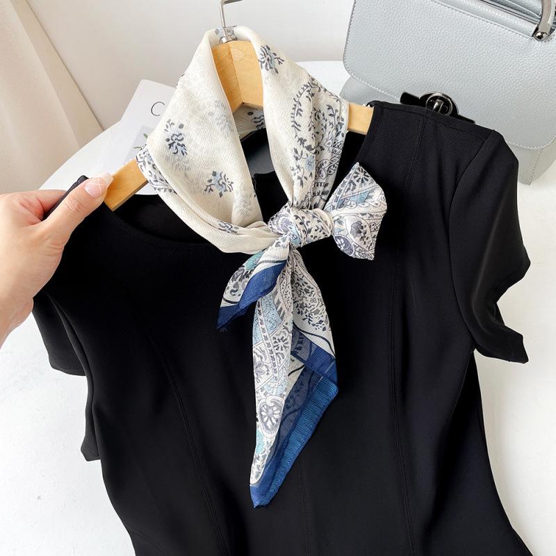 Korean Decorative Scarf Scarf Summer Scarf Square Scarf High-end Thin Style Xiliya Printed Square Scarf Tied Hair Strap