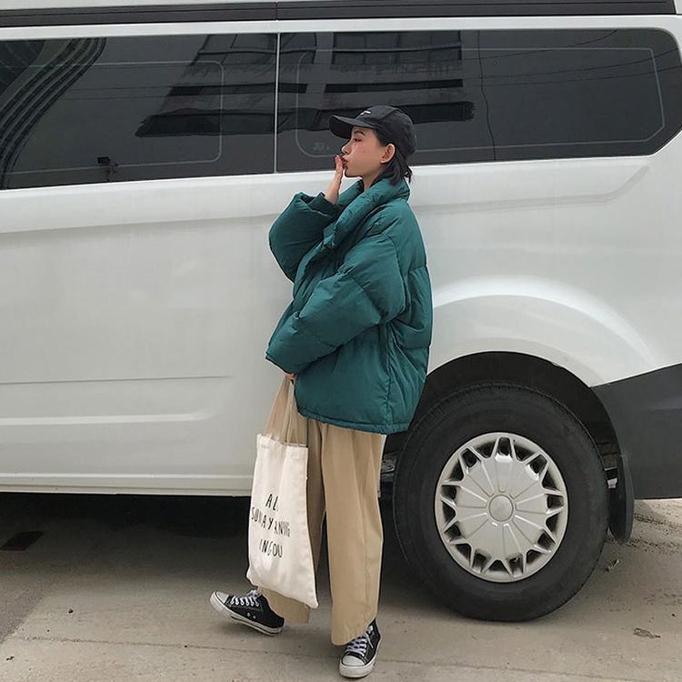 Giacca invernale da donna colletto alla coreana solido nero bianco piumino femminile piumino ampio oversize da donna corto