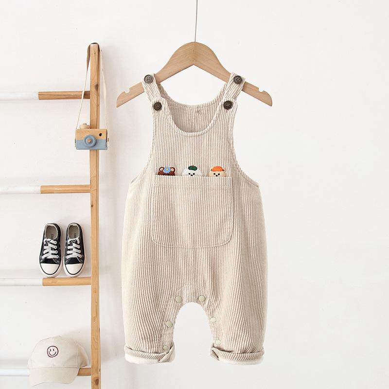 

2025 Winter Korean-Style Infant Corduroy Overalls with Snap Buttons and Velvet Lining for 0-3 Years Tag 80 (Height 80cm)