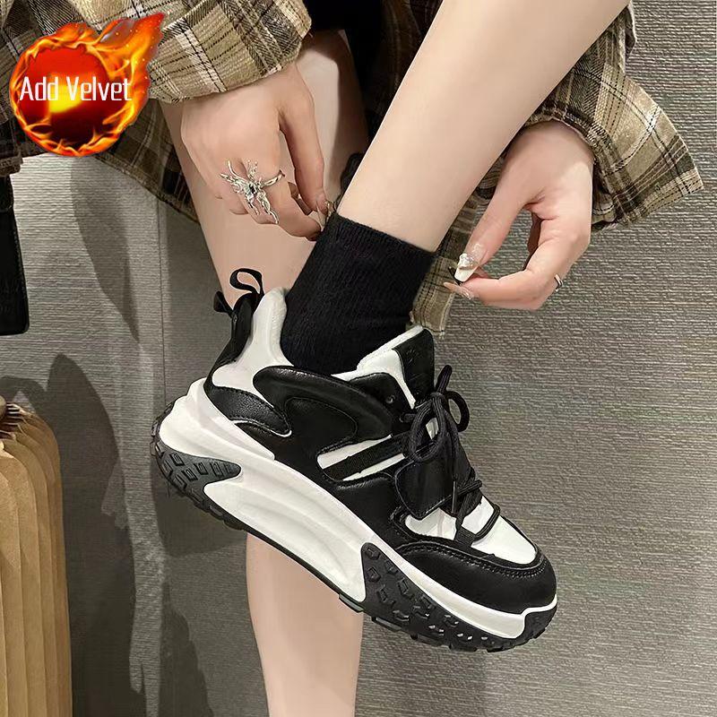 

Женские Осенне-зимние Пушистые Кроссовки на Толстой Подошве в Стиле Папа, Теплые, Удобные, Универсальные Кроссовки для Спорта и Повседневной Носки 40