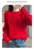 Women's Color-Block Pure Wool Sweater, Cable Knit, Thickened, Loose Fit, Slimming Pullover