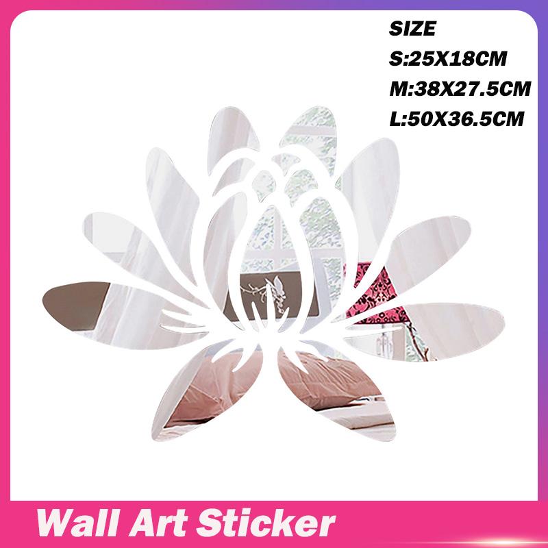 

3D DIY Lotus Flower Зеркальная Настенная Наклейка Съемная Акриловая Художественная Наклейка На Стену Наклейки Для Гостиной Спальни Украшения Дома Small серебряный