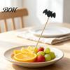 Holiday Table Decorations 100PCS Halloween Bamboo Toothpicks, Cute Tree Shaped Disposable Skewers, Cupcake Toppers Decorative Dessert for Appetizers