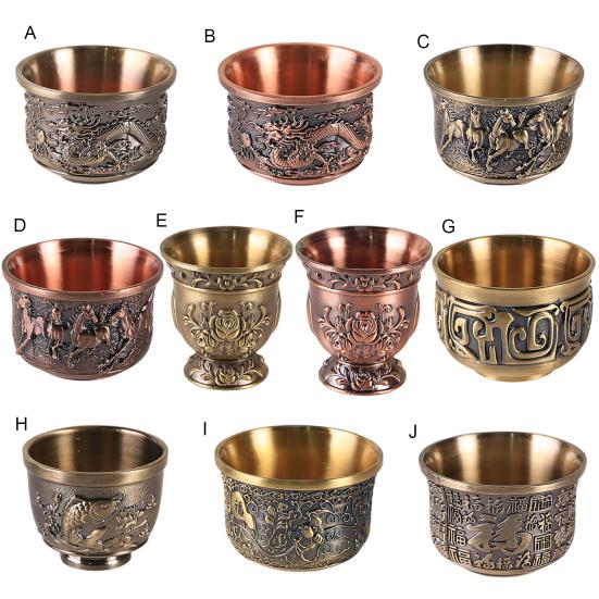 Yousheng Teacup Anti-slip Compact Size Zinc Alloy Aesthetic Relief Pattern Liquor Cup for Banquet