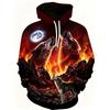 American Men's Autumn Moon Wolf Roar Print Comfortable Soft Hooded Sweatshirt Long Sleeved T-shirt Outdoor City Street Style Top
