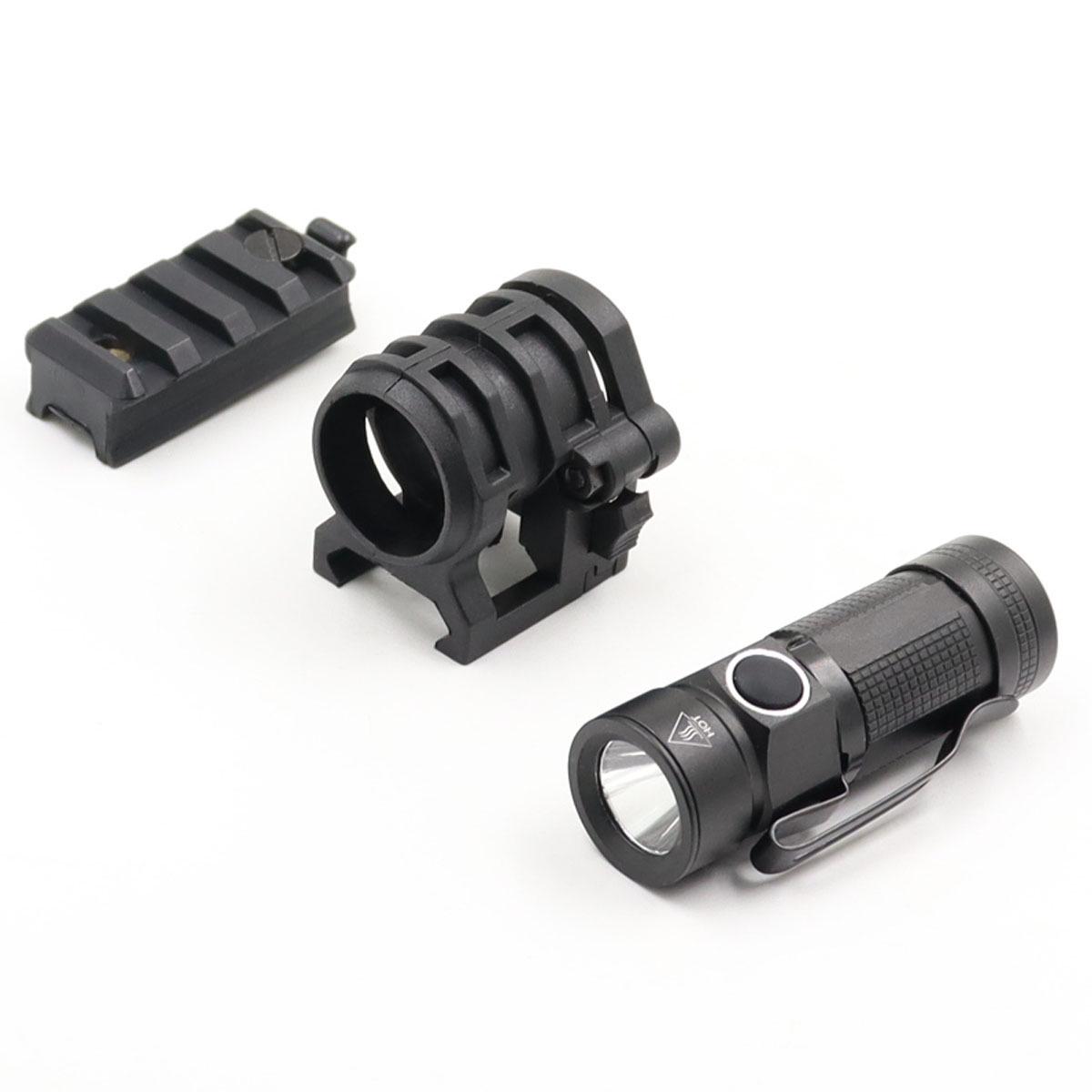 

Міні-ліхтарик Kailixing 500 люмен: Режим високого/низького/стробоскопічного світла, сумісний зі шоломом з 20-мм слайдером. чорний