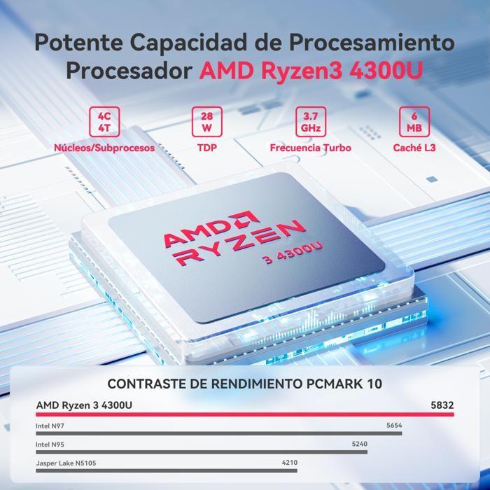 ACEMAGIC PC Portable - 18.5" Écran FHD - 16Go RAM DDR4 512Go SSD - Ryzen 4300U jusqu'à 3,7GHz(Défaite N100/N150),3*USB3.2,BT5,WiFi5