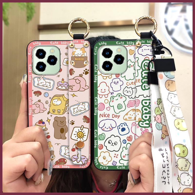 Durable Kickstand Phone Case For Oukitel C21 Pro Wrist Strap Dirt-resistant Phone Holder Cartoon Cute Fashion Design
