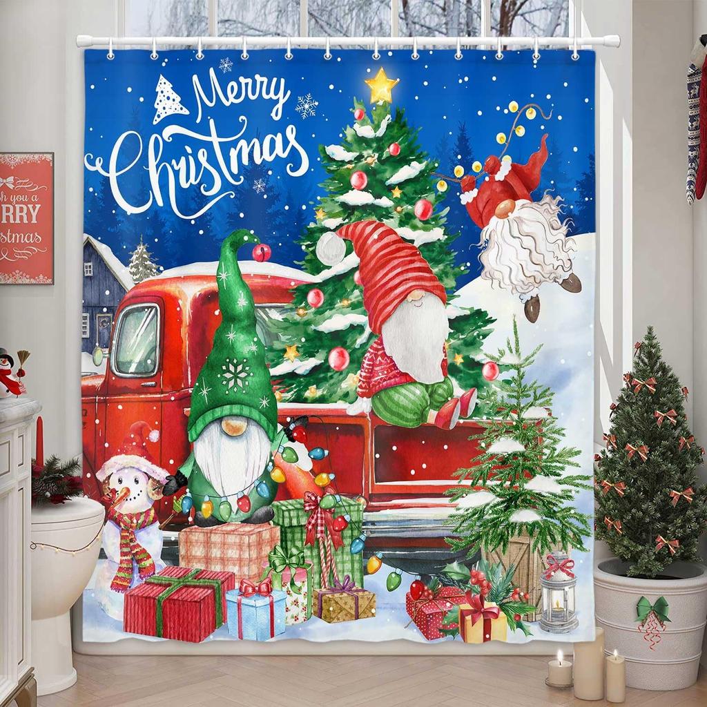 Christmas Santa Claus Shower Curtain, Merry Christmas Pink Santa Claus Waterproof Fabric Shower Curtain, Funny Xmas Santa Winter
