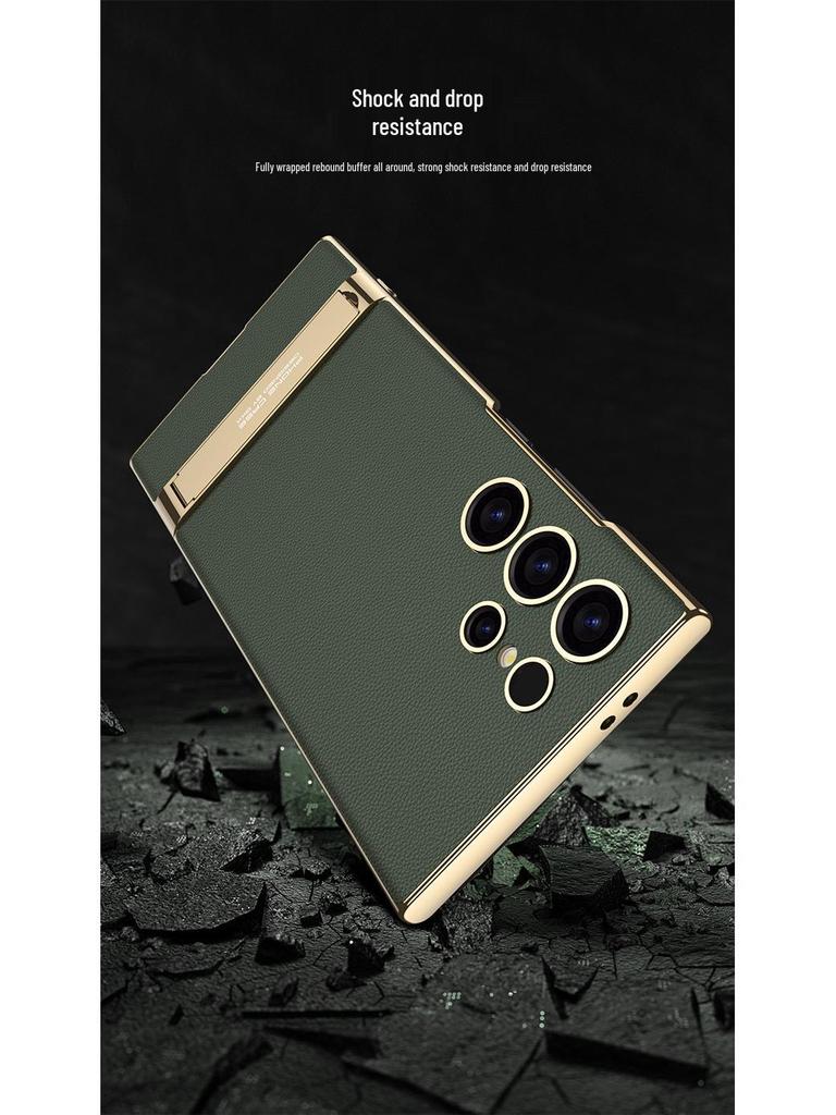 GKK Electroplated Leather Bracket Phone Case for S24 Ultra/S23U - Drop-Proof Precision Cover
