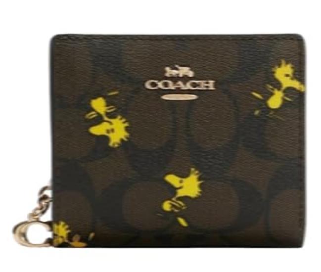 Snoopy Folding Mini Compact Snap Signature Canvas with Outlet Women s Bi-fold Wallet, Wallet, Wallet, (Coffee) [Item] кофейный