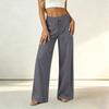 Women High Waist Loose Fit Trousers Drawstring Wide Leg Pants Elastic Waistband Casual Office Style Lightweight Fabric