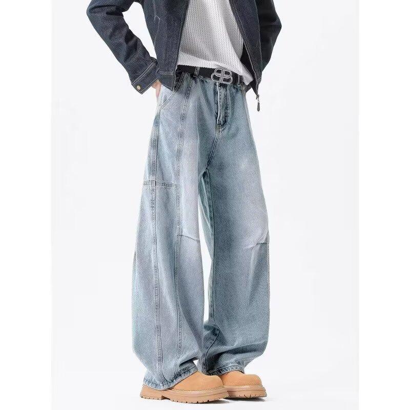 JYL Men's Bootcut Jeans Deconstructed High-Street Vintage Washed Loose Straight Denim