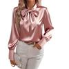 Autumn New Solid Color Casual Versatile Bow Satin Shirt Long Sleeve Women's Clothing