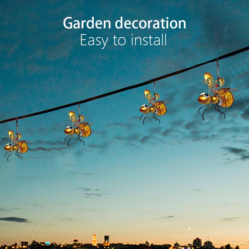 Solar Powered Bug Fairy Light Outdoor Metal Insect Lamp Hanging Flying Insect Lamp Waterproof For Backyard Balcony Garden Decor
