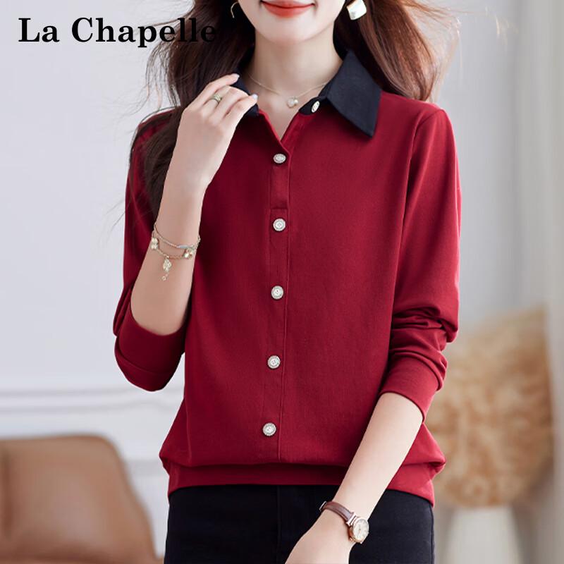 La Chapelle Women's Long-Sleeve Color-Block Lapel Knit Sweater