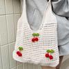 Women Crochet Tote Bag Fashion Knitted Bag Large Capacity Hollow Out Solid Color Woven Shoulder Bag Beach Bag