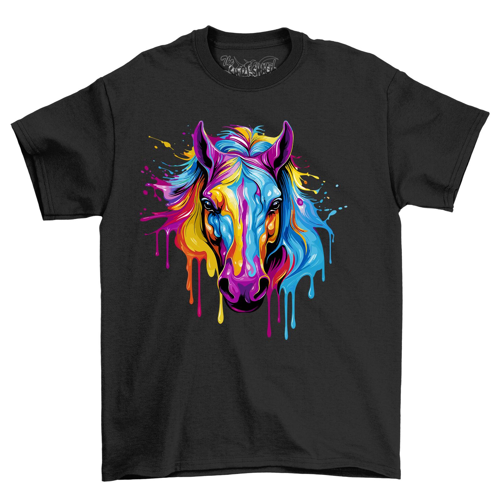 

Horse Head Paint Drip Design - Trot in Style! Funny T-Shirt Mens Womens Tees Top, Unisex Printed Desi L