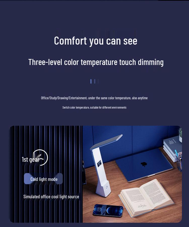 15W Eye Protection Desk Lamp with Wireless Fast Charging Bracket, Foldable for Storage, Perfect for Reading and Studying.