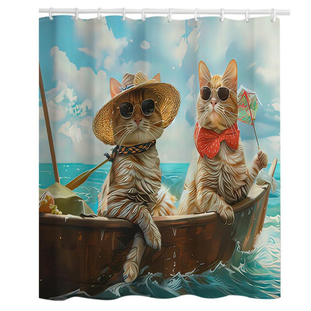 183*183cm Kreatives Katze Hund Muster Duschvorhang Wasserdichte Trennwand Badezimmervorhang mit Haken