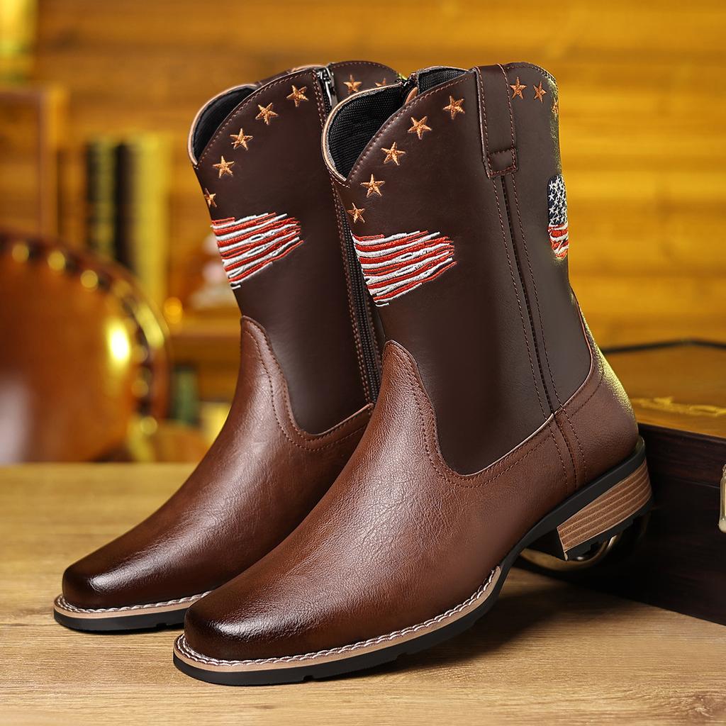 Flat Bottom Short Barrel Embroidered Men's Size 38 To 48 Men's Boots