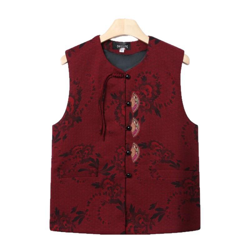 Lente Vest in Chinese Tang-stijl voor Vrouwen van Middelbare Leeftijd en Ouderen