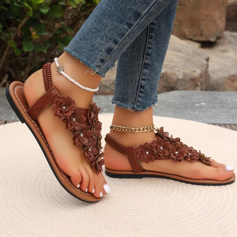 Mode Damskor 2025 Hög Nyp Tå Damsandaler Mode Blommiga Strandsandaler Dam Sommar Platta Sandaler