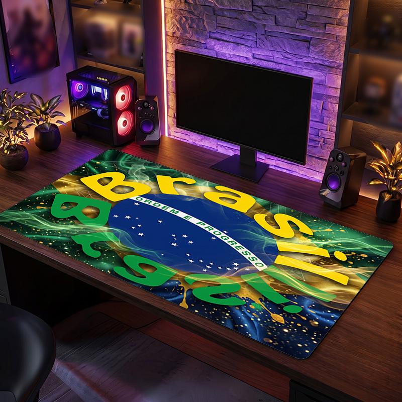 Podložka pod myš s logem brazilského fotbalu, prodloužená protiskluzová gumová podložka na stůl pro hraní her, kancelář, notebook, dárek pro fanouška