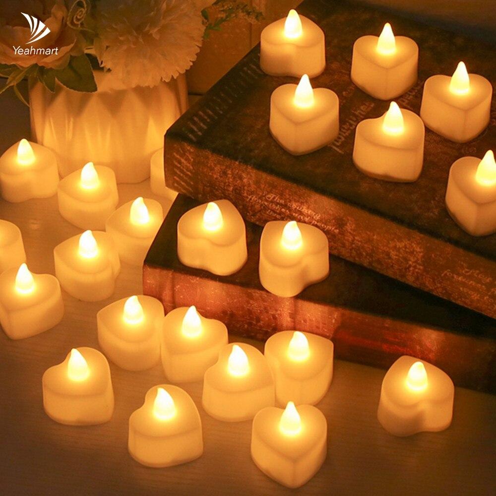 24Pcs Flameless Led Candle For Home Party Wedding Decoration Heart-shaped And Circular Electronic Battery-Power Tealight Candles