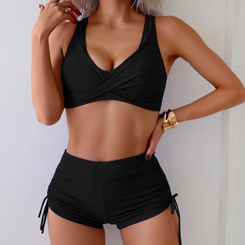 

Женский купальник из двух частей, однотонный купальник, сексуальные бикини XL