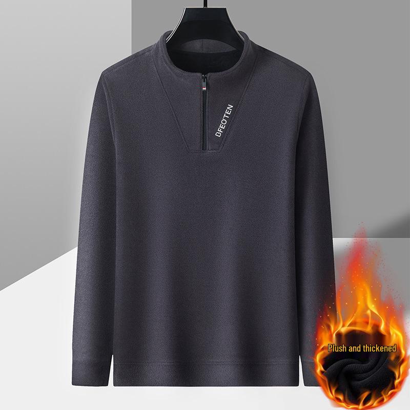 Men's Mid-Age Versatile Plus Velvet Hoodie - Cross2025 Autumn/Winter Pullover with Zipper Collar