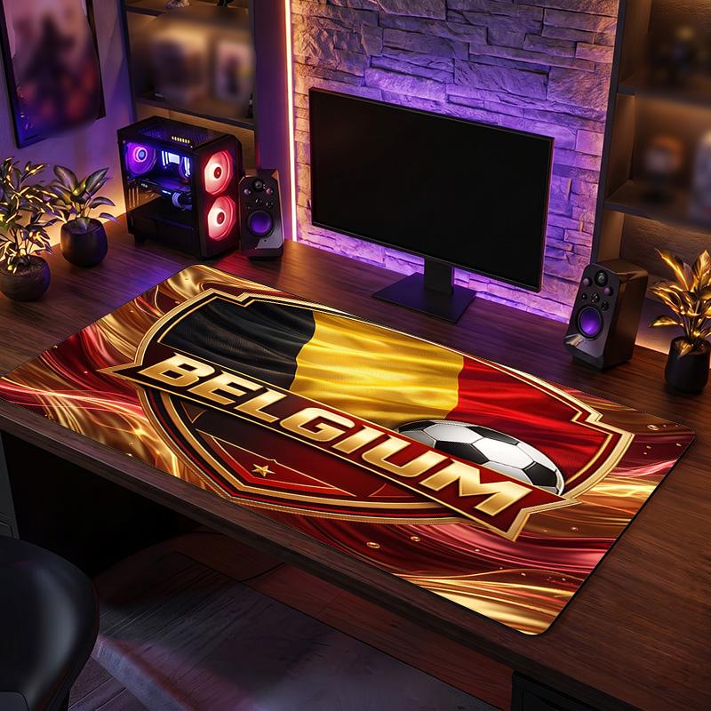Belgium Football Crest Mouse Pad, Extended Non Slip Rubber Desk Mat for Gaming Office Laptop Fan Gift