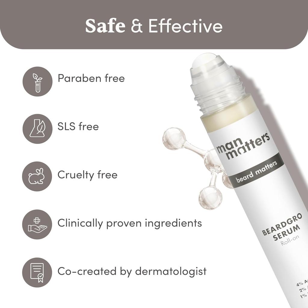 Man Matters BartWuchs Serum Roll-On 25ml Für einen volleren, dichteren, stärkeren Bart Unebenmäßige lückige Bartpflege
