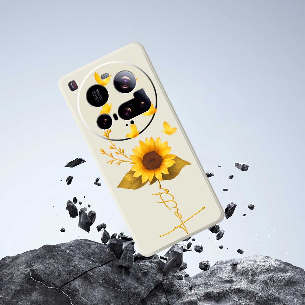 For Xiaomi 15 Ultra Case Golden Butterfly Sunflower Pattern Printing Straight Edge TPU Phone Back Cover
