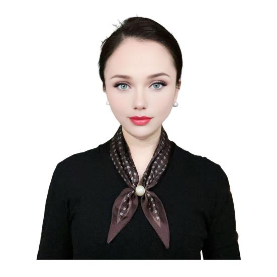 Satin Neck Scarf Irregular Geometric Pattern Wrinkle-resistant Scarf with Magnetic Imitation Pearl Buckle Outfit Accessory