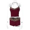 Women Leopard Print Patchwork Lace Up Vest And Slim Shorts Casual Two Piece Set