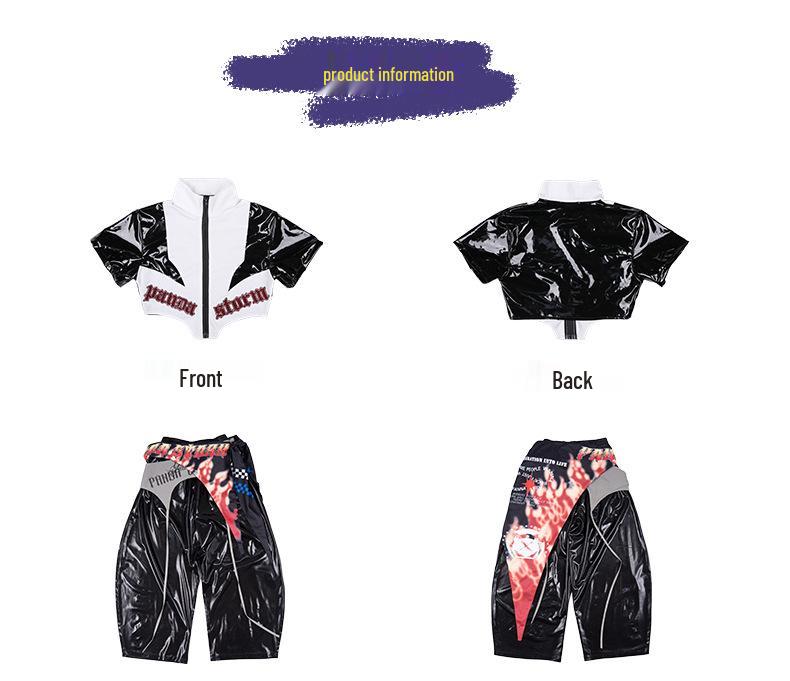 Trendy Jazz Dance Costume: Shiny Jacket and Pants Suit for Girls - Perfect for Street Dance Performances.