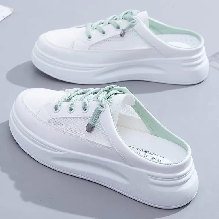 Fashion Fashion White Shoes Female  New Style lat-soled Wild Flat-bottomed Summer Thin Section Baotou Half Slippers
