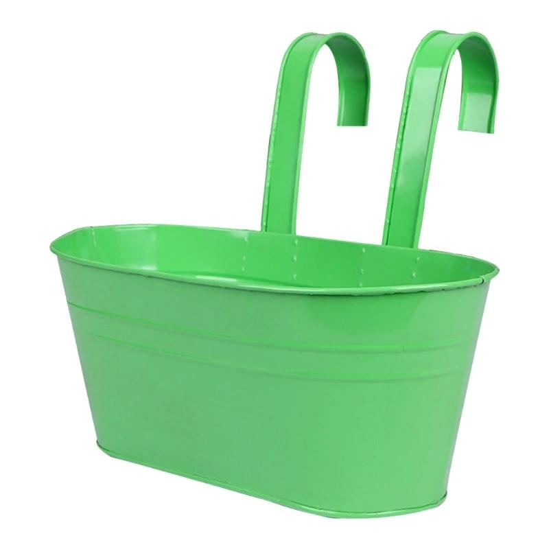 Detachable Double Hook Elliptical Flowerpot Balcony Railing Fence Dual-purpose Hanging Metal Flowerpot Bucket