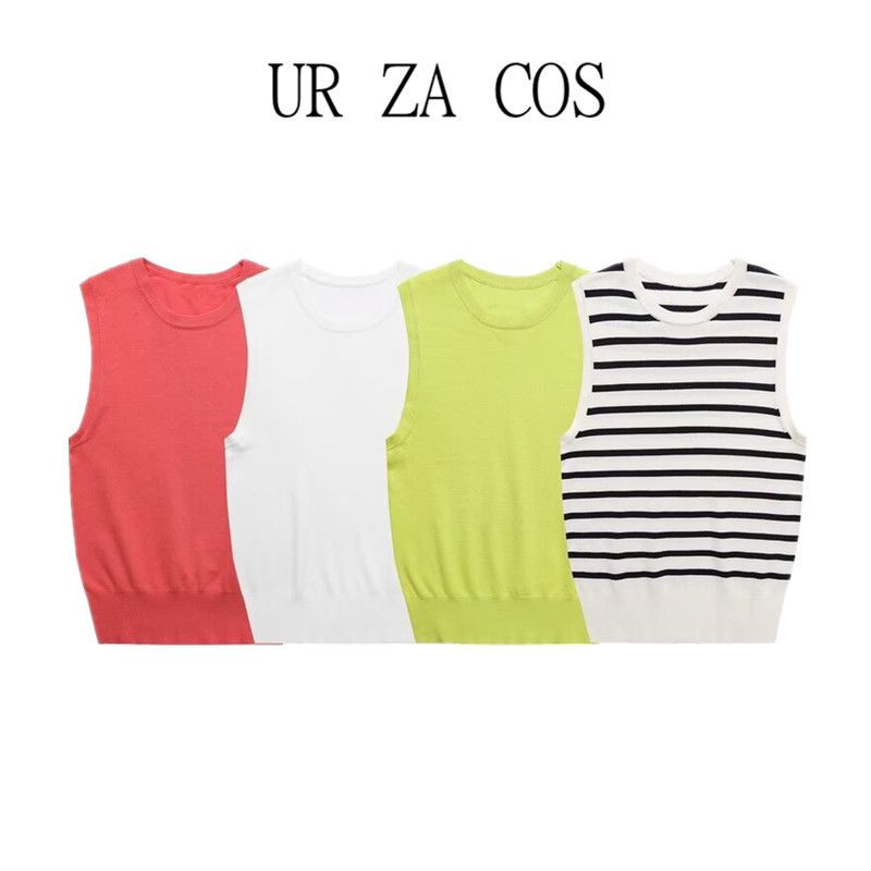 Fashion Style New Fashion Women's Fashion Clothing Basic round Neck Sleeveless Stripes Knitting Tops 8851018 105