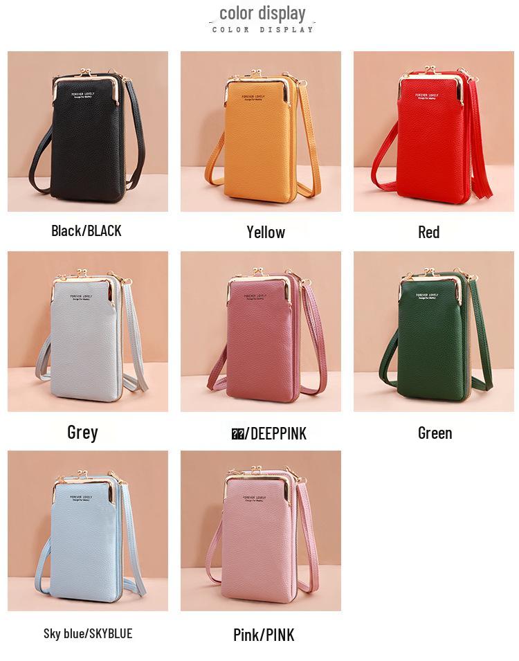 2025 Women's Korean Style Lychee Grain Large Capacity Crossbody Phone Bag & Wallet.