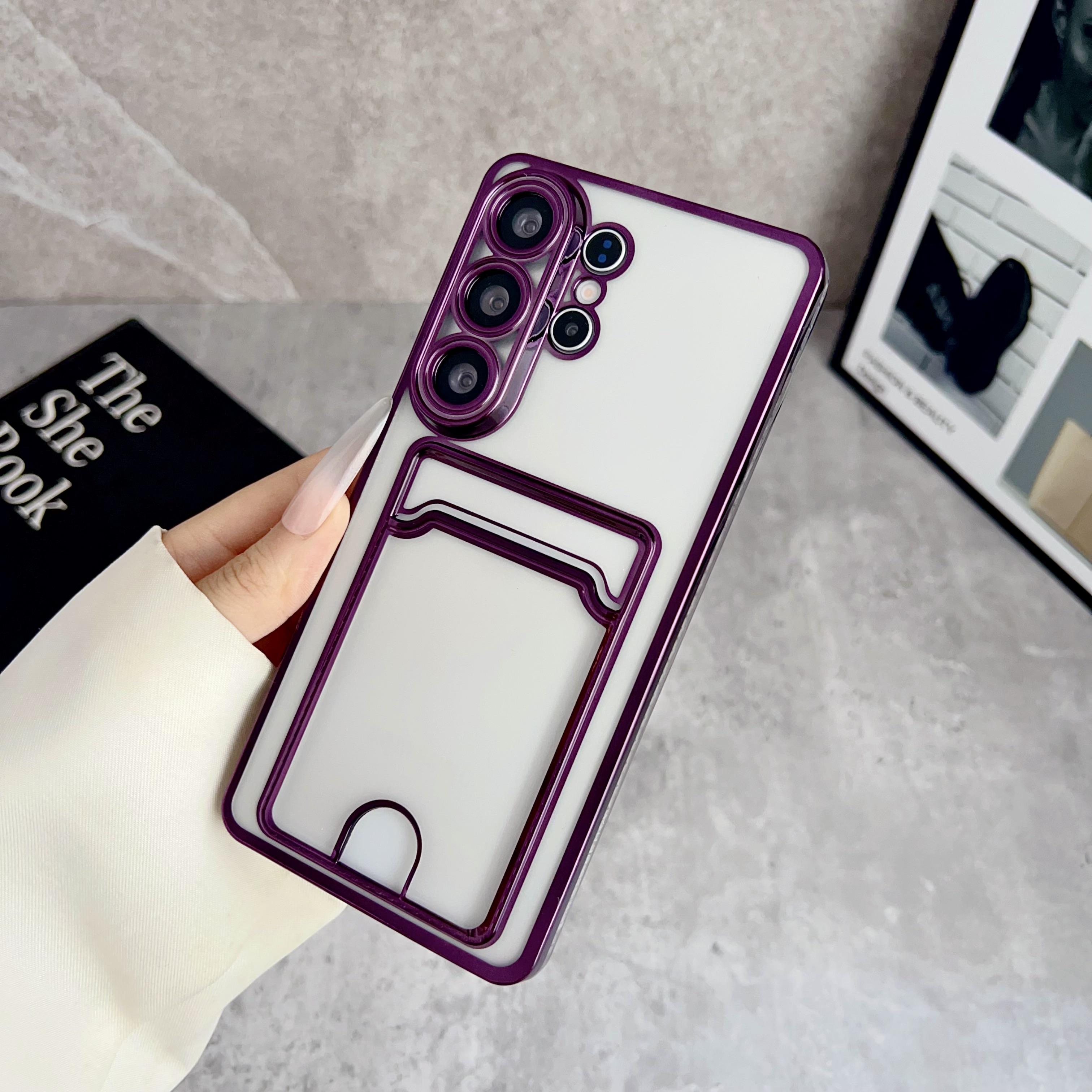 

Card Pocket Wallet Clear Case for Samsung Galaxy S26 Ultra S25 S24 FE S23 S22 S21 Plus A55 A56 A36 A26 A06 A16 A55 Plating Cover Galaxy S26 фиолетовый