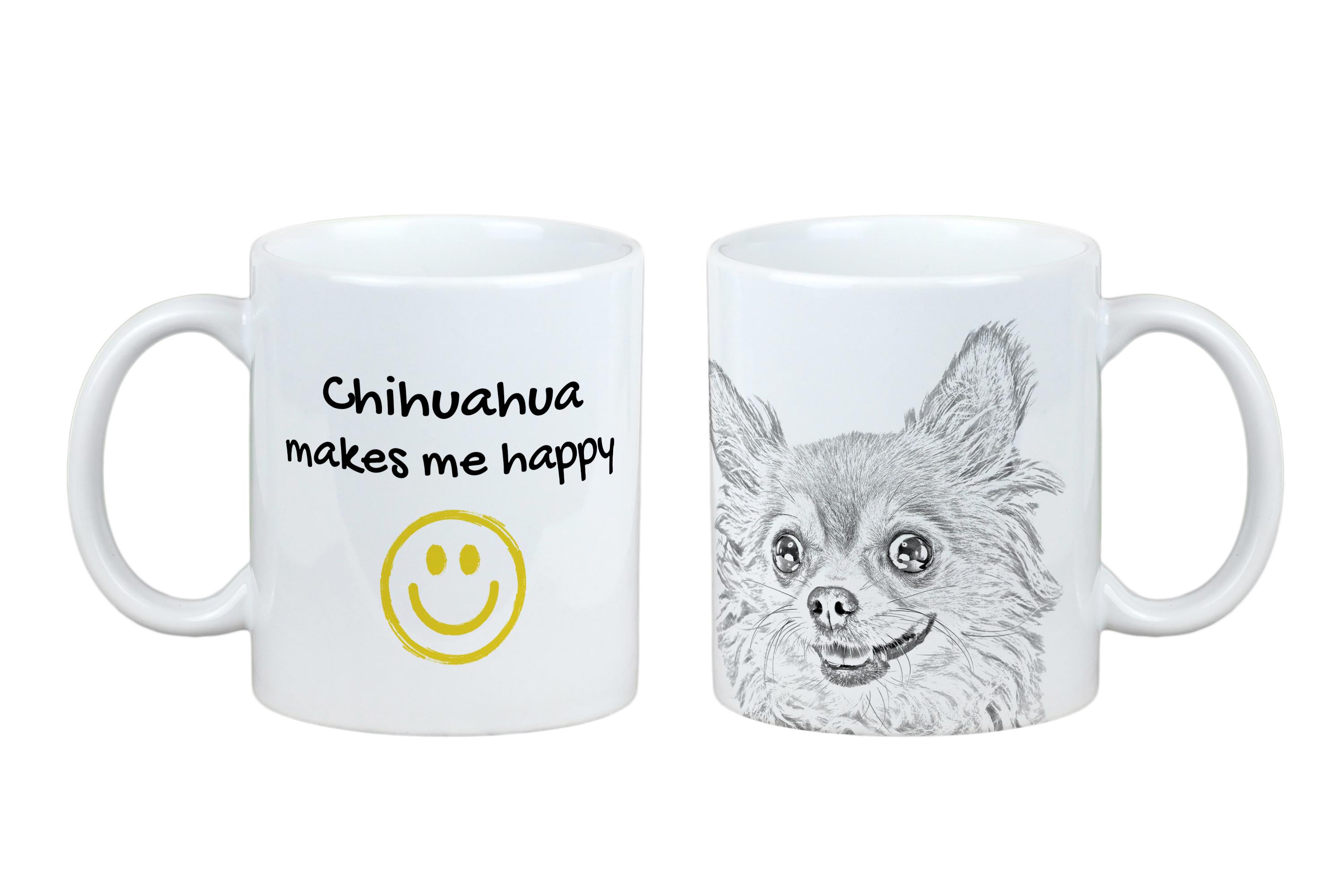 

Chihuahua long-haired - cup with a dog, cheerful cup for a dog lover, personalized gift from the Art-Dog brand білий