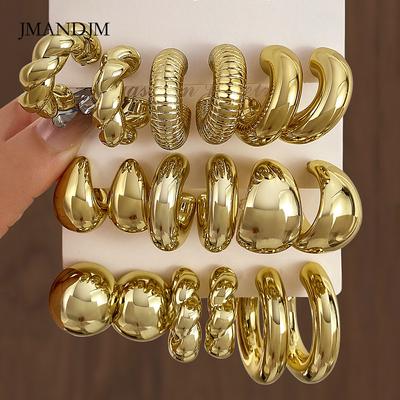 New High-end Gold Personality Exaggerated Alloy Earrings Creative Complex Twist Earrings Set 3 Pairs