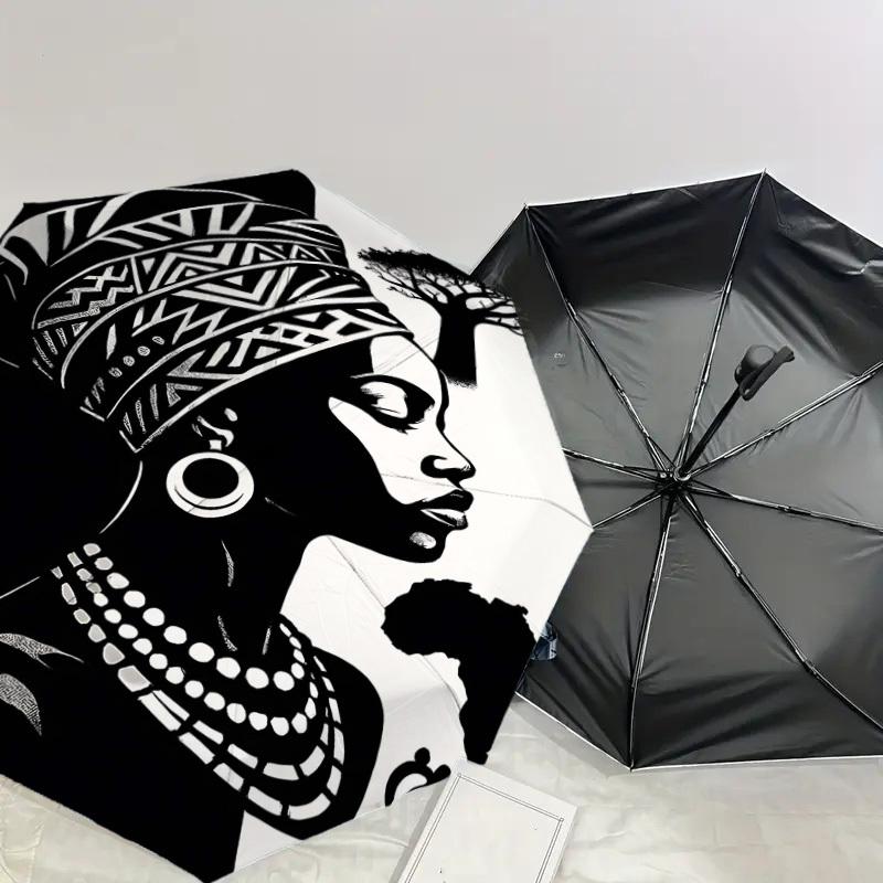 1PC African culture Umbrella-8-Rib Reinforced Portable Folding Travel Suitable for All Seasons Outdoor Daily Use Is an Ideal Choice -F331