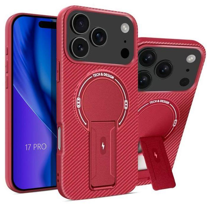 Protective Case - BOOLING - for iPhone 17 Pro - Silicone with Magnetic Circle and Stand - Red