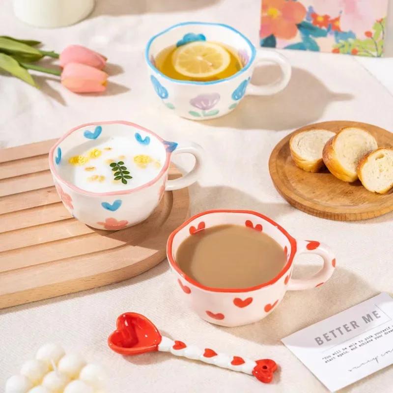 Tazza in ceramica con manico a forma di coniglio, cucchiaio, tazza da caffè, latte, tè, colazione, avena, stoviglie, tazza da cucina