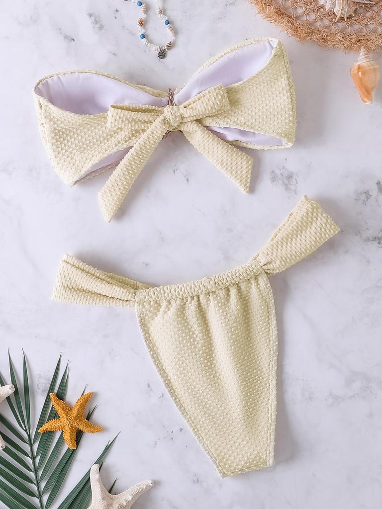 Solid Color Strapless Bandeau Sexy Split Bikini Swimsuit Women's Swimwear