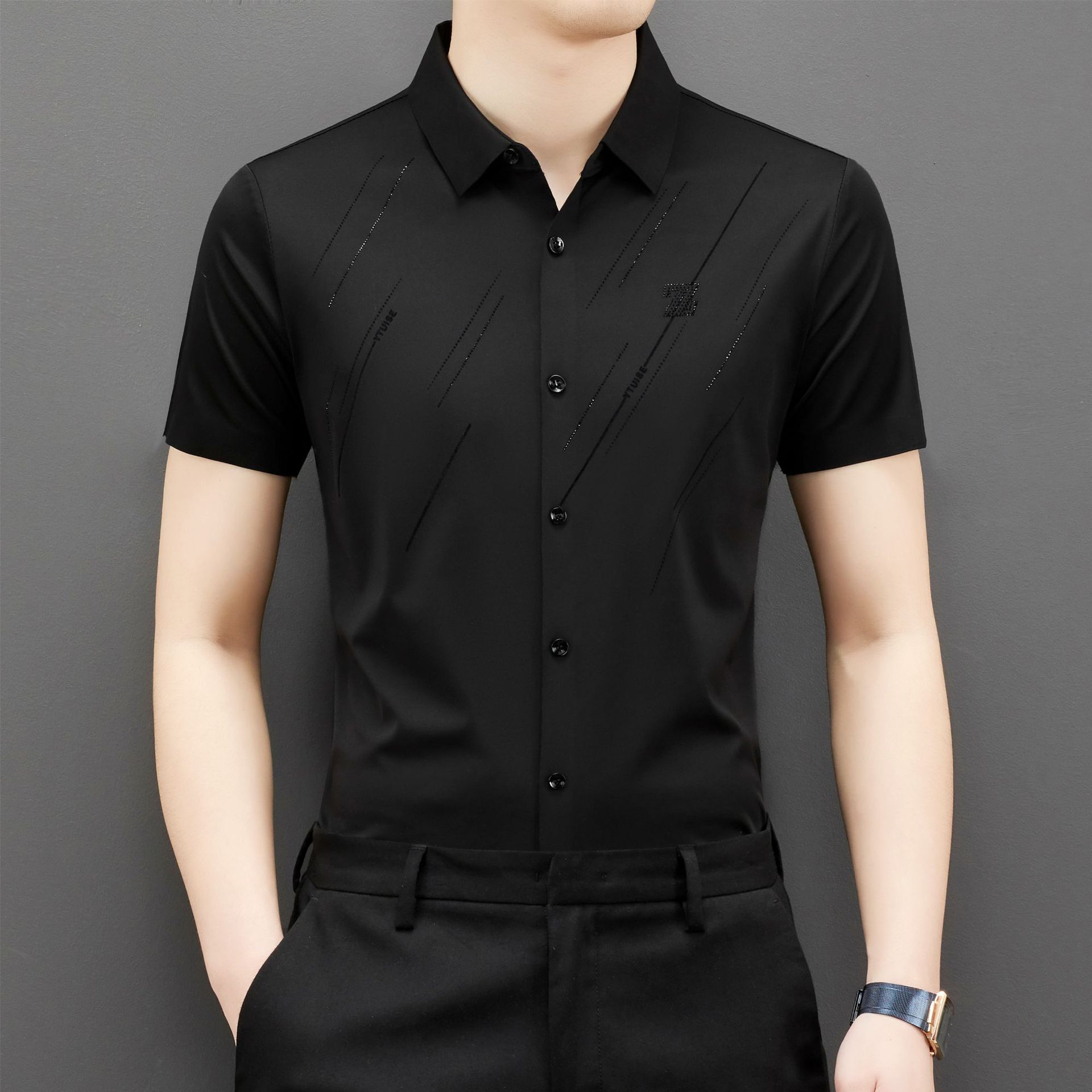 

Летняя рубашка с коротким рукавом, новая бесшовная мужская рубашка, модная, для молодежи и среднего возраста, деловая, однотонная, тонкая рубашка 4XL